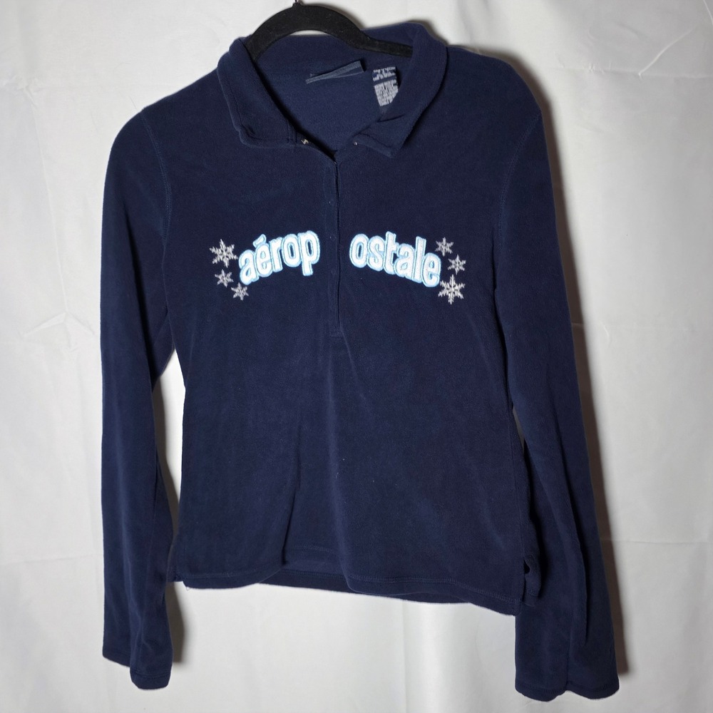 Y2K‎ Aeropostale Navy Blue Fleece Long Sleeve Pullover Shirt  Size L Snowflakes